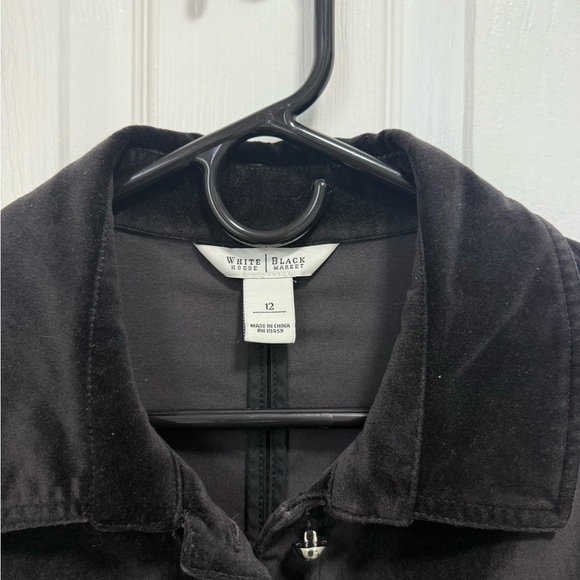 White House Black Market Black Velvet Military Ruffle Trim Jacket - Picture 2 of 5